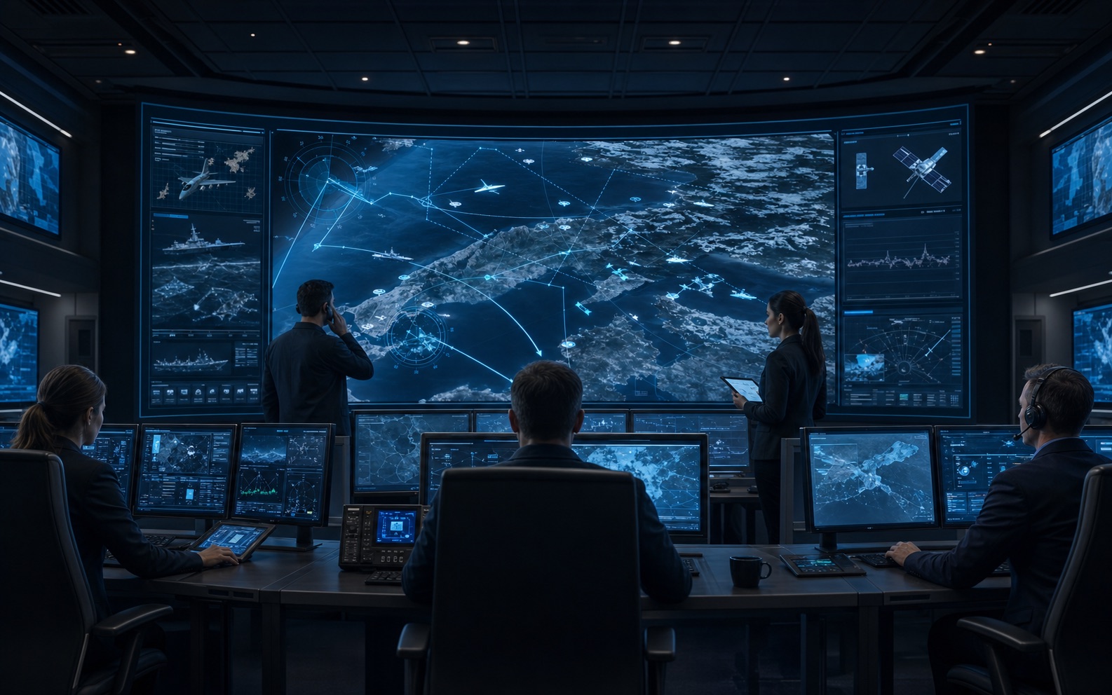 Team coordinating multi-domain information in a C4ISR command center